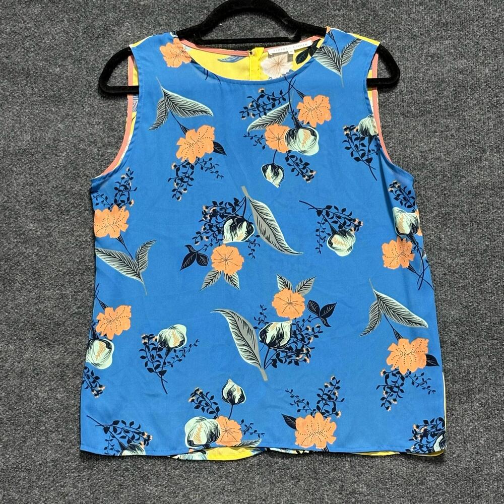 Violet + Claire Blouse Womens M Blue Multicolor Floral Sleeveless Round Neck Top